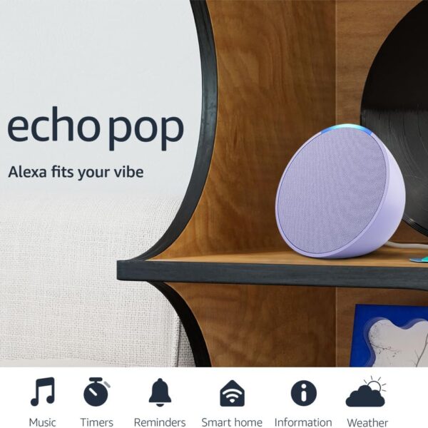 Like-New Amazon Echo Pop (newest model), Our smallest speaker, Designed for Alexa+, Fits in any room, Lavender Bloom