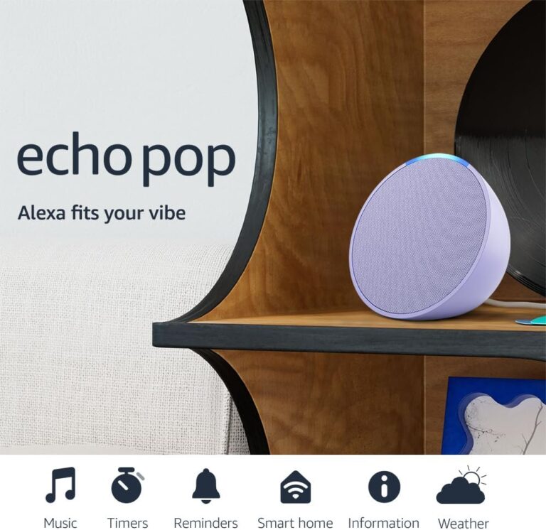 Like-New Amazon Echo Pop (newest model), Our smallest speaker, Designed for Alexa+, Fits in any room, Lavender Bloom