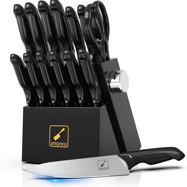Knife Sets, imarku Kitchen Knife Block Set, 14 Pcs High Carbon Stainless Steel Knife Set, Ultra-Sharp Knives Set for Kitchen with Built-in Sharpener, Dishwasher Safe, New Home Essentials, Black
