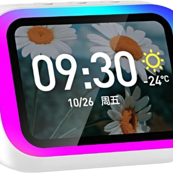 White Smart Alarm Clock with Wireless Bluetooth 5.4 Speaker & Dynamic RGB Light,Hi-fi Stereo Sound,Hd Large Screen Display