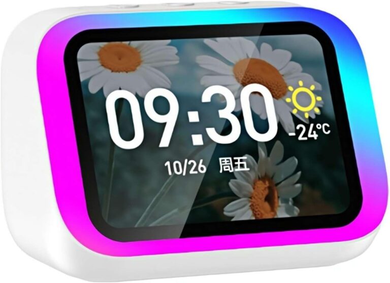 White Smart Alarm Clock with Wireless Bluetooth 5.4 Speaker & Dynamic RGB Light,Hi-fi Stereo Sound,Hd Large Screen Display