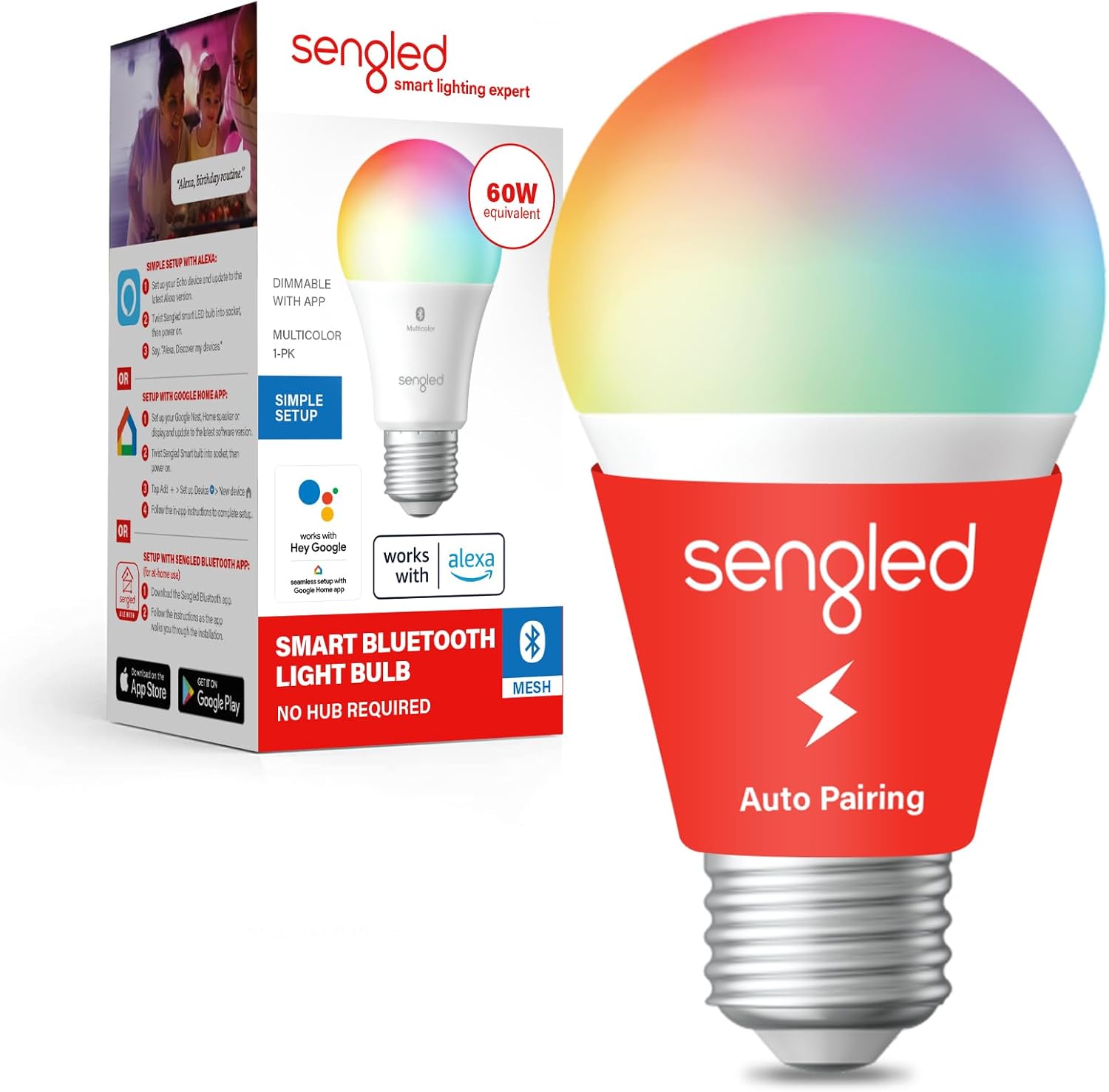 Sengled Smart Light Bulbs, Color Changing Alexa/Bluetooth Mesh, Dimmable LED Bulb A19 E26 Multicolor, High CRI, High Brightness, 8.7W 800LM, 1Pack Sengled Smart Light Bulbs, Color Changing Alexa/Bluetooth Mesh, Dimmable LED Bulb A19 E26 Multicolor, High CRI, High Brightness, 8.7W 800LM, 1Pack