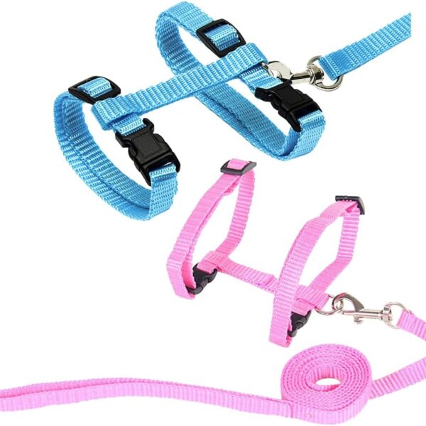 2 Pcs Adjustable Bunny Rabbit Harness with Leash Cat Puppy Walking Harness Leash Pet Harness Leash for Pigs Hamster Small Animals Pink and Light Blue