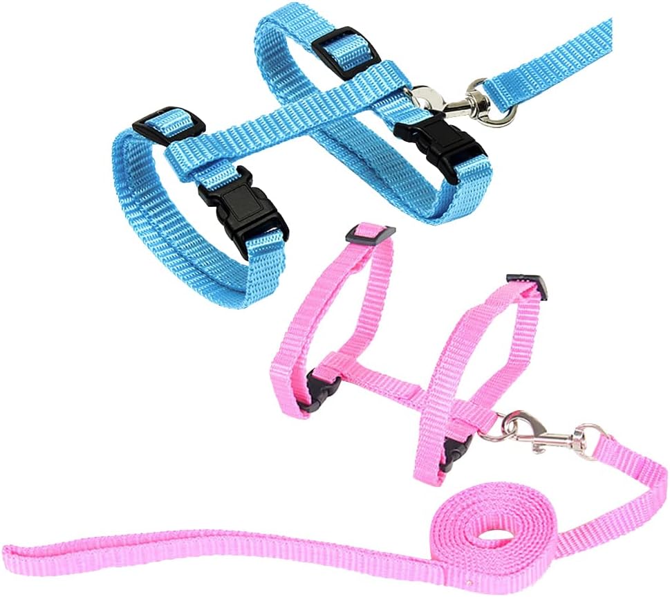 2 Pcs Adjustable Bunny Rabbit Harness with Leash Cat Puppy Walking Harness Leash Pet Harness Leash for Pigs Hamster Small Animals Pink and Light Blue 2 Pcs Adjustable Bunny Rabbit Harness with Leash Cat Puppy Walking Harness Leash Pet Harness Leash for Pigs Hamster Small Animals Pink and Light Blue