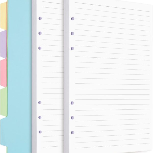 A5 Refill Paper, Planner Inserts for A5 Binder Budget Planner Journals Notebook, 6 Ring Loose Leaf Lined Paper with Binder Dividers, 240 Pages (White)