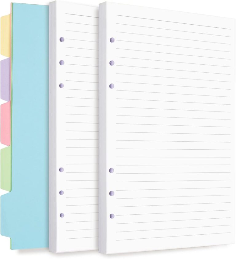 A5 Refill Paper, Planner Inserts for A5 Binder Budget Planner Journals Notebook, 6 Ring Loose Leaf Lined Paper with Binder Dividers, 240 Pages (White)