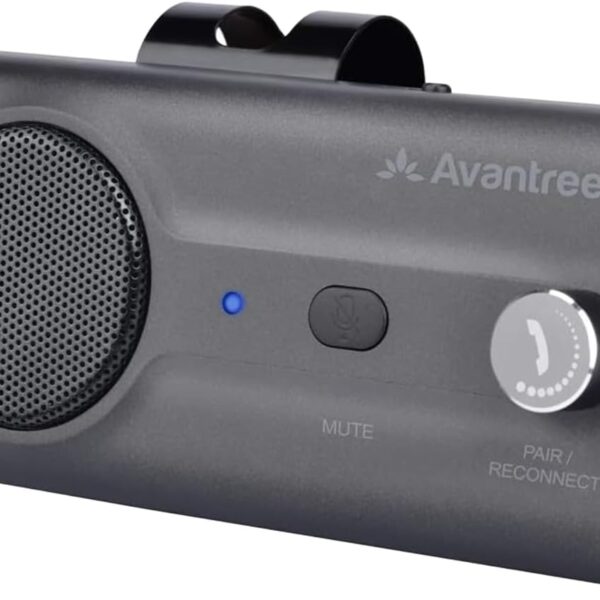 Avantree CK11 - Hands Free Bluetooth 5.0 Car Kit, 3W Speakerphone with Visor Clip, Supports Siri Assistant, Motion Auto On, Volume Knob, Wireless in-Car Handsfree Speaker for Cell Phone - Titanium