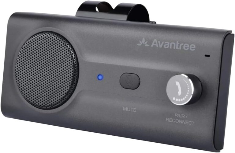 Avantree CK11 - Hands Free Bluetooth 5.0 Car Kit, 3W Speakerphone with Visor Clip, Supports Siri Assistant, Motion Auto On, Volume Knob, Wireless in-Car Handsfree Speaker for Cell Phone - Titanium