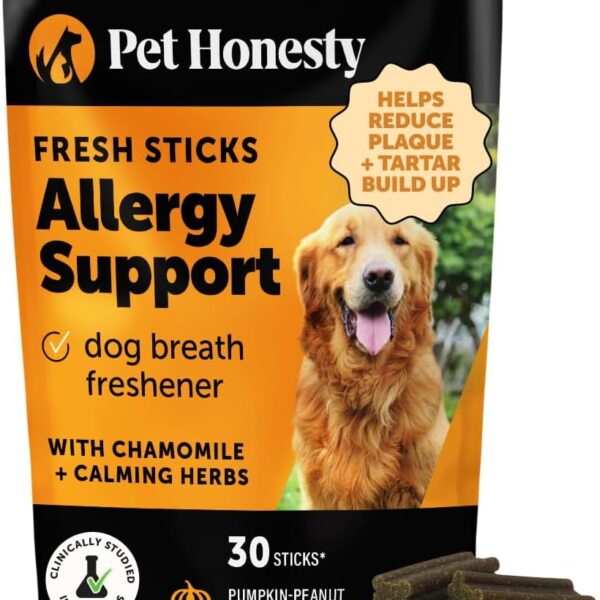 Pet Honesty Allergy Support Fresh Dental Sticks - Dental Treats for Dogs - Dental Dog Chews - Immune Health + Allergy Support for Dogs - Freshen Dog Breath, Reduce Plaque + Tartar - 30 Sticks