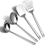 Stainless Steel Kitchen Utensils Set, 4-Piece  Slotted Turner, Solid Turner, Skimmer & Ladle  Rust-Resistant, Long Handle, Hanging Loop, Dishwasher Safe  Everyday Cooking & Serving