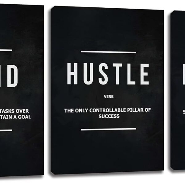 Motivational Office Wall Decor Inspirational Success Canvas Wall Art Hustle Posters Prints Entrepreneur Quote Wall Picture Paintings 3 Pieces Artwork Home Bedroom Framed Easy to Hang(36Wx16H)