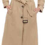 LONDON FOG womens Single Breasted Long Trench Coat With Epaulettes and Belt