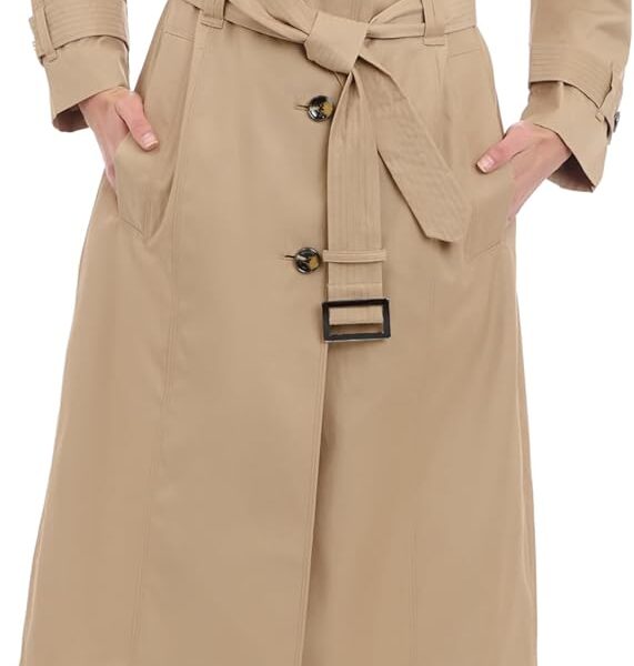 LONDON FOG womens Single Breasted Long Trench Coat With Epaulettes and Belt