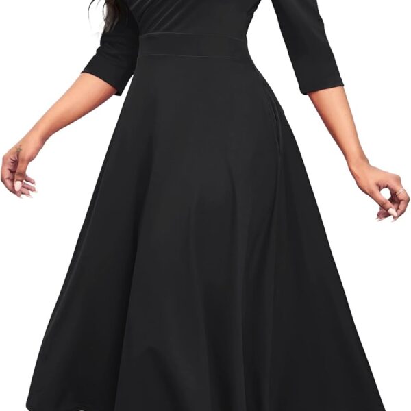 Nmoder Women's Casual Wrap Flared Midi Dress Wedding Guest Cocktail Tea Dresses A-Line Swing V-Neck 3/4 Sleeve