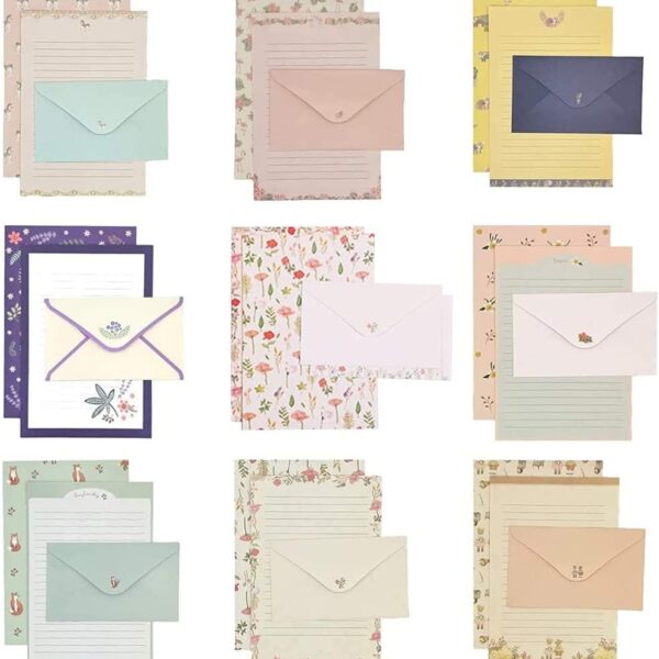 81pcs Stationary Paper and Envelopes Set, Contain 54 stationery paper and 27 envelopes, writing paper stationery set, 9 Different Style