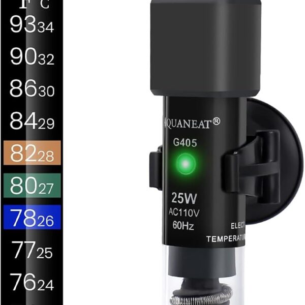 AQUANEAT Aquarium Heater, 25W Small Betta Fish Tank Heater, Mini Preset Water Thermostat with a Thermometer