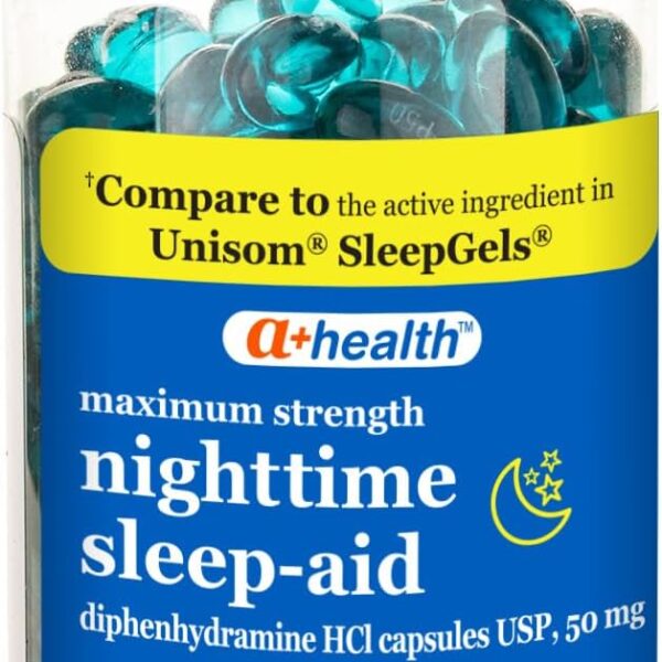A+Health Nighttime Sleep Aid Diphenhydramine 50mg Softgels, Maximum Strength, 160 Count