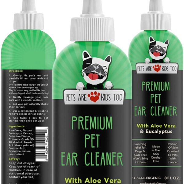 Pets are Kids Cat & Dog Ear Cleaner Solution - Itch Relief for Dogs and Cats - Clear, No Mess Formula, Pet Ear Cleaner with Aloe Vera & Eucalyptus (1 btl)