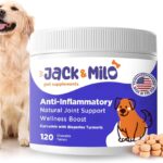 Jack & Milo Supplement Anti Inflammatory for Dogs with Turmeric, Hip, and Joint - Dog Arthritis Pain Relief, Support for Mobility & Wellness, USA Made-GMP Certified, Non-GMO, 120 Tablets