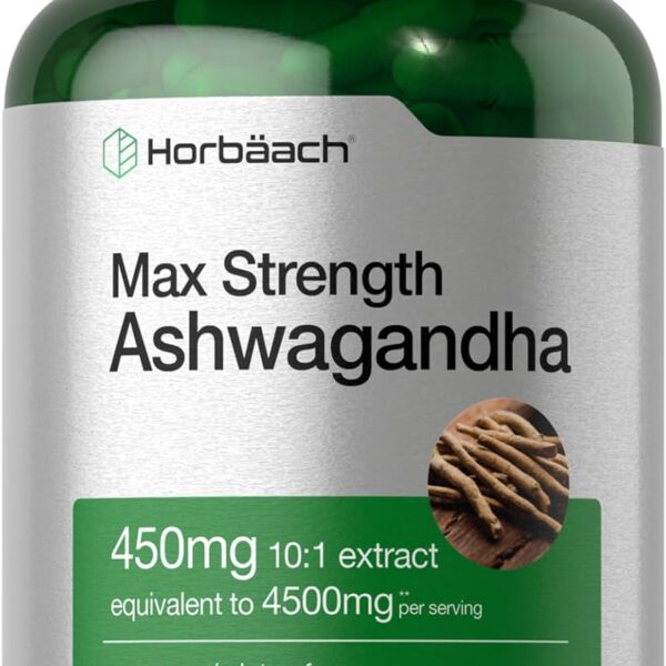Horbach Ashwagandha Supplement | Max Strength | 120 Capsules | Non-GMO, Gluten Free
