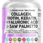 Clean Nutraceuticals Collagen Pills 1000mg Biotin 10000mcg Keratin Saw Palmetto Hyaluronic Acid - Hair Skin & Nails Vitamins & DHT Blocker with Vitamin E Folic Acid Pumpkin Seed MSM - 90 Count