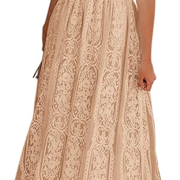 MEROKEETY Women's 2026 V Neck Short Sleeve Floral Lace Wedding Dress A Line Boho Bridesmaid Cocktail Party Maxi Dress