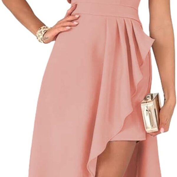 Dokotoo Womens One Shoulder Sleeveless Ruffle Empire Waist Asymmetrical High-Low Bodycon Formal Wedding Guest Midi Dresses