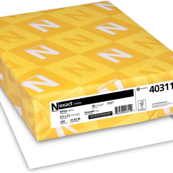 Neenah Paper 40311 Exact Index Card Stock, 90lb, 94 Bright, 8 1/2 x 11, White, 250 Sheets, (Pack of 1)