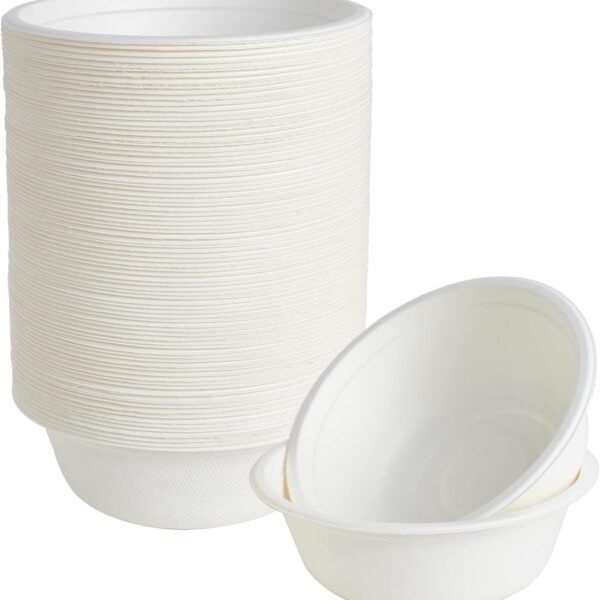 ECOLipak 150 Pack 12 oz Paper Bowls Disposable, Heavy-Duty Biodegradable Compostable Bowls Made of Natural Sugarcane Bagasse, Suitable for Salad, Dessert, Milk, Cereals