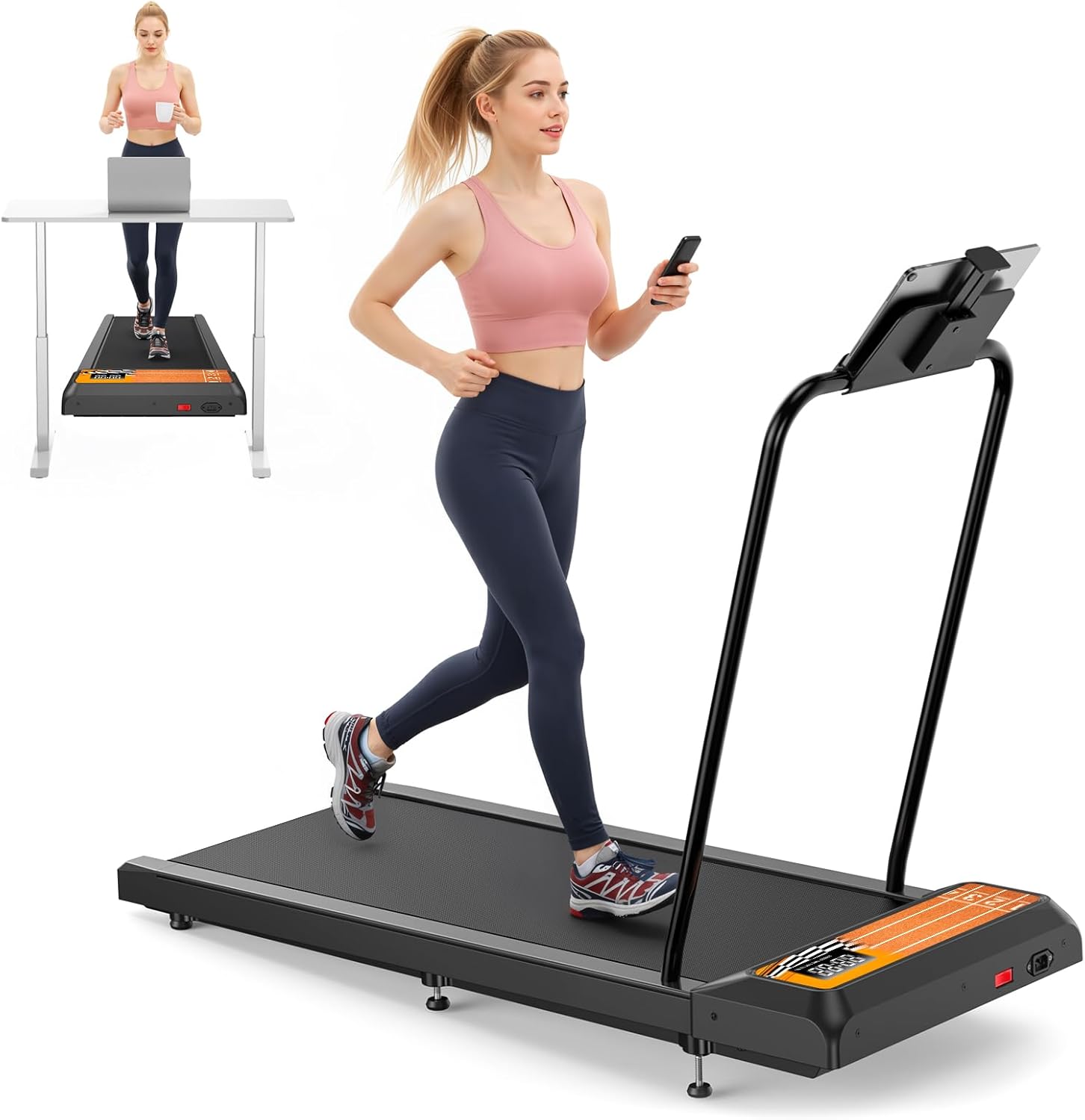 Treadmills for Home Small with 0%-8% Incline and APP Sync, Compact Under Desk Walking Treadmill Pad with Handle Bar Removable, Remote Control and LED Display, 2.5HP Treadmills for Home Small with 0%-8% Incline and APP Sync, Compact Under Desk Walking Treadmill Pad with Handle Bar Removable, Remote Control and LED Display, 2.5HP