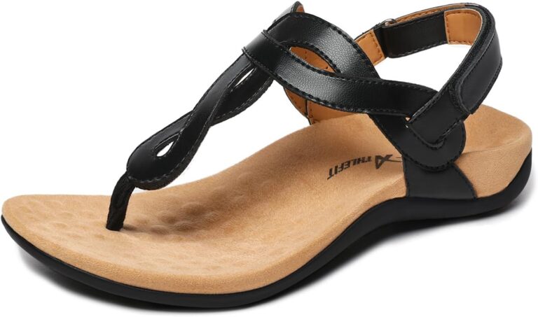 Athlefit Women's Orthopedic Arch Support Sandals Comfortable Thong T-Strap Orthotic Casual Flat Sandals