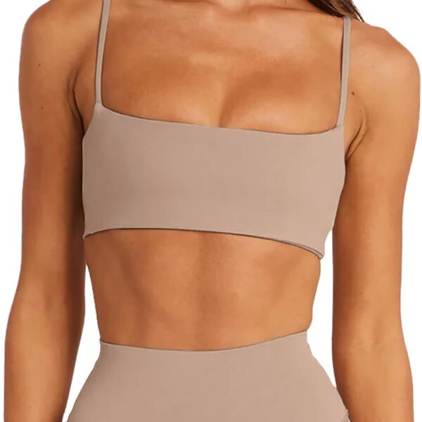 LASLULU Womens Adjustable Spaghetti Straps Sports Bra Square Neck Wireless Padded Workout Yoga Crop Tops