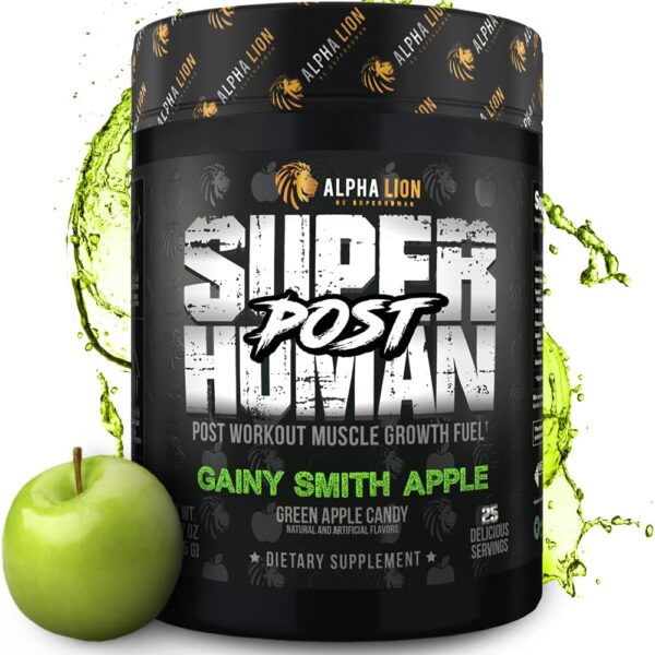 Alpha Lion Superhuman Post Workout Recovery, Muscle Builder Drink, Creatine Powder + More for Lean Muscle Growth, Strength & Volume, Supplement for Women & Men (25 Servings, Gainy Smith Apple)
