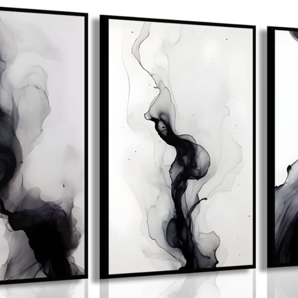 3 Pcs Black And White Simple Abstract Canvas Wall Art Black and gray Minimalist Prints Painting Smoke Shapes Pictures Posters Modern Home artwork for Bedroom Study office Decoration, 12x16in Poster
