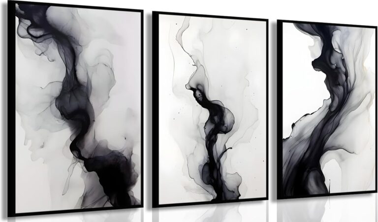 3 Pcs Black And White Simple Abstract Canvas Wall Art Black and gray Minimalist Prints Painting Smoke Shapes Pictures Posters Modern Home artwork for Bedroom Study office Decoration, 12x16in Poster