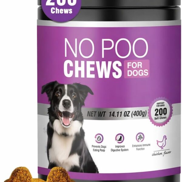 200 Chews No Poo Chews-No Poop Eating Deterrent for Dog-Coprophagia Deterrent for Dogs-Prevent Stop Dogs from Eating Poop Supplement with Digestive Enzymes&Probiotics-Breath Freshener-Chicken