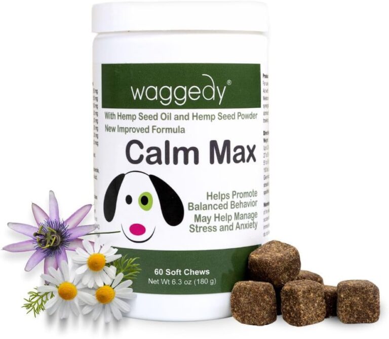 waggedy Calm Max  Calming Chews for Dogs for Balanced Behaviour & Anxiety Relief  Calming Dog Treats for Travel, Fireworks & Separation  Dog Supplements & Vitamins (60 Chews)