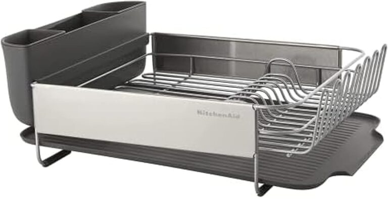 KitchenAid Large Capacity, Fully Size Self Draining Rust Resistatant Satin Coated Dish Rack with Removable Flatware Caddy 20.47-Inch, Gray