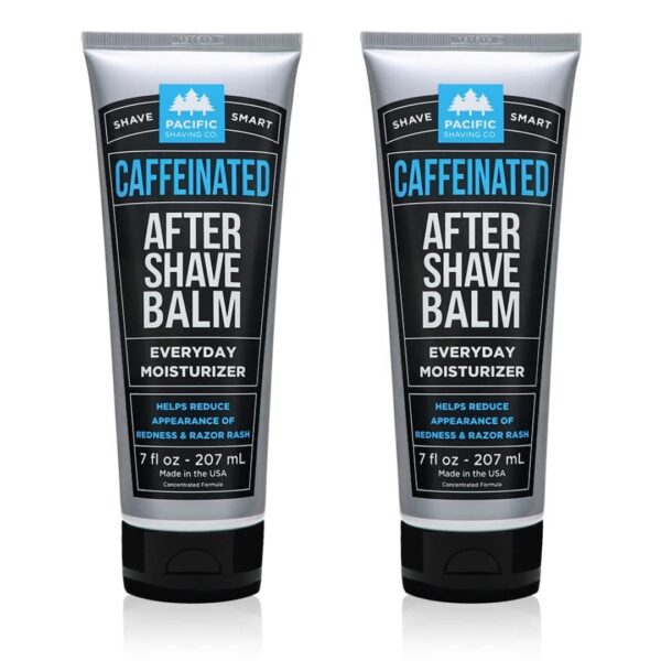 Pacific Shaving Company Caffeinated Aftershave, Men's Grooming Product - Antioxidant Daily Face Lotion + After Shave - Spearmint Post Shave Balm for Sensitive Skin (7 Fl Oz, 2 Pack)