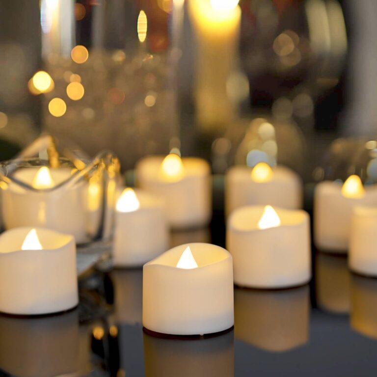 Homemory 48-Pack Novelty Flickering Flameless Tea Lights Candles, 200+Hours Battery-Operated LED Fake Candles for Wedding Table Centerpieces,Proposal,Anniversary, White Base, 1.5''  H1.3''