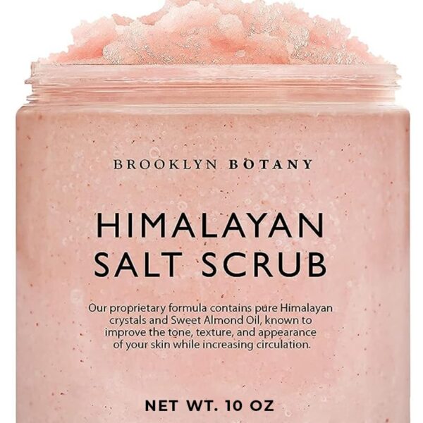 Brooklyn Botany Himalayan Salt Body Scrub - Moisturizing and Exfoliating Body, Face, Hand, Foot Scrub - Fights Stretch Marks, Fine Lines, Wrinkles - Great Gifts for Women & Men - 10 oz