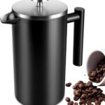 34 OZ Large French Press, Premium Stainless Steel Sturdy Insulated French Press Coffee Maker, 4-8 Cups French Coffee Press, Tea Presses for Home Kitchen Caming Loose Tea, Elegant Black