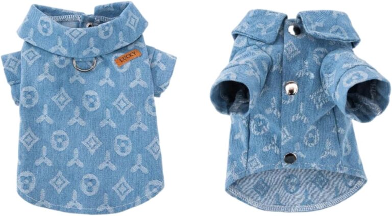 Dog Clothes for Small Dogs - Denim Shirt With Leash Ring, Puppy Sweatshirt, Cat Shirts, Pet Outfits - Light Blue M