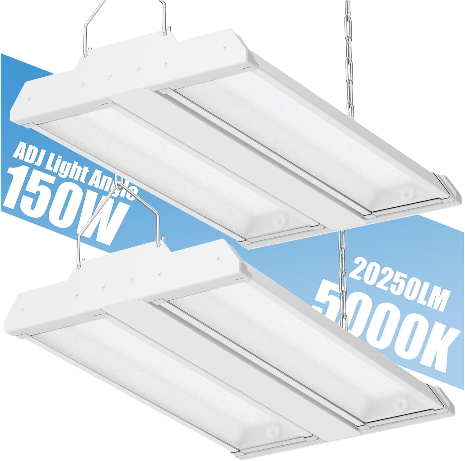 Allsmartlife LED Linear High Bay Light 2-Pack, 150W 20250LM 0-10V Dimmable 5000K Daylight, Adjustable Tilt Hanging LED High Bay Shop Lighting Fixtures for Garage Warehouse Workshop, ETL Allsmartlife LED Linear High Bay Light 2-Pack, 150W 20250LM 0-10V Dimmable 5000K Daylight, Adjustable Tilt Hanging LED High Bay Shop Lighting Fixtures for Garage Warehouse Workshop, ETL