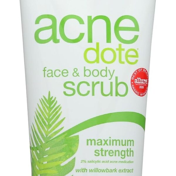 Alba Botanica Acnedote Maximum Strength Face & Body Scrub for Acne Treatment, Blackhead Scrub, 8 Oz