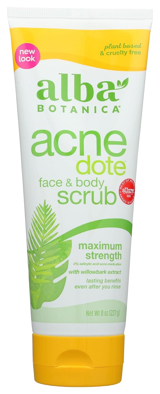 Alba Botanica Acnedote Maximum Strength Face & Body Scrub for Acne Treatment, Blackhead Scrub, 8 Oz Alba Botanica Acnedote Maximum Strength Face & Body Scrub for Acne Treatment, Blackhead Scrub, 8 Oz