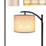 ROTTOGOON Floor Lamp for Living Room with 3 Color Temperatures LED Bulb, Standing Lamp Tall Industrial Floor Lamp Reading for Bedroom, Office (9W LED Bulb, Beige Lampshade Included) -Black