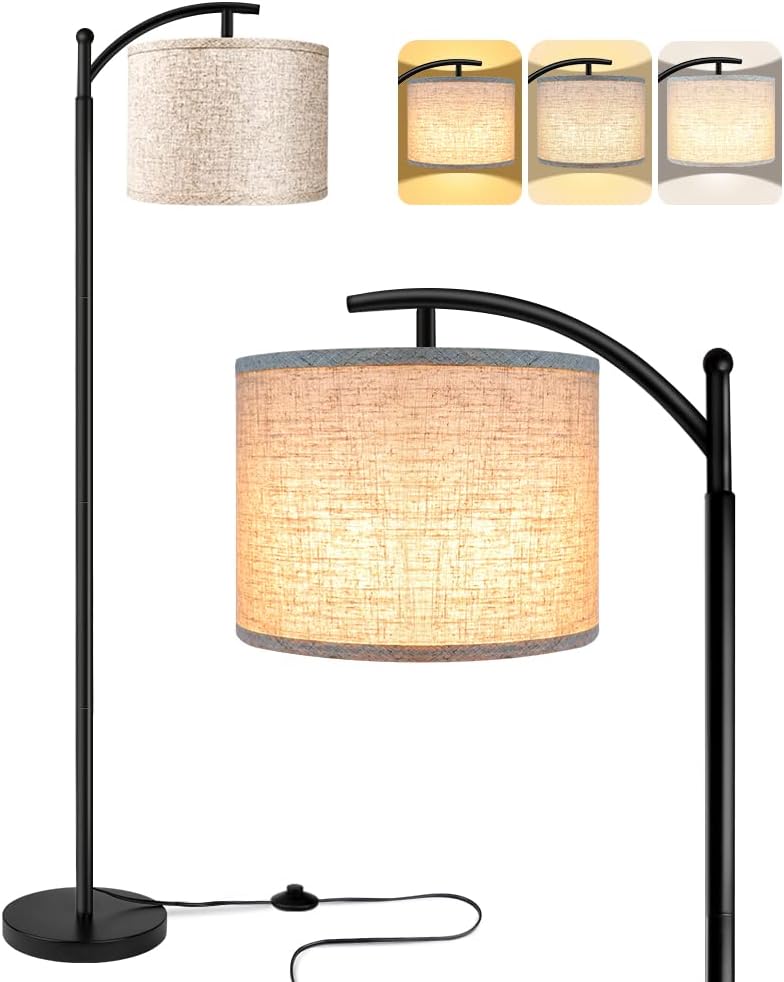 ROTTOGOON Floor Lamp for Living Room with 3 Color Temperatures LED Bulb, Standing Lamp Tall Industrial Floor Lamp Reading for Bedroom, Office (9W LED Bulb, Beige Lampshade Included) -Black ROTTOGOON Floor Lamp for Living Room with 3 Color Temperatures LED Bulb, Standing Lamp Tall Industrial Floor Lamp Reading for Bedroom, Office (9W LED Bulb, Beige Lampshade Included) -Black