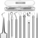 5PCS Blackhead Remover Comedone Extractor, Curved Blackhead Tweezers Kit, Professional Stainless Pimple Acne Blemish Removal Tools Kit for Manual