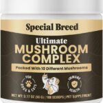 Mushroom Powder for Dogs & Cats - Organic Mushroom Complex for Immune Support, Cognition, Vitality - Ten Mushroom Supplement with Turkey Tail, Lion's Mane, Reishi - 180 Scoops